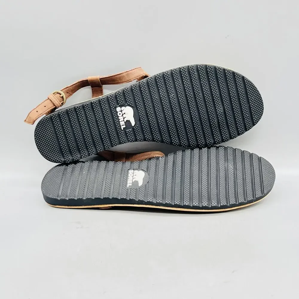 Sorel Sandals Womens 11 Brown Suede Thong Buckle Strap Slingback Flat Shoes
